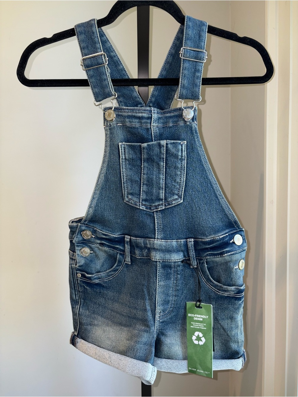 NWT Silver Jeans Girl’s Denim Shortalls in Medium Blue Size 10 Summer Outdoors